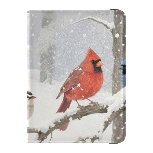 Reisepasshülle aus Leder mit Vögeln in verschneiter Safari, Brieftasche, sichere versteckte Reisepasshülle für Herren, Reisezubehör von Wudan
