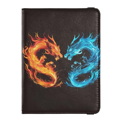 Reisepasshülle aus Leder mit abstraktem feurigem Drachen, sicherer versteckter Geld- und Kartenhalter für Herren, Reise-Organizer von Wudan