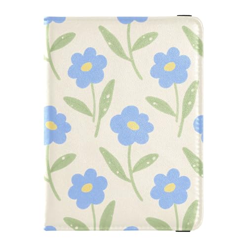 Reisepasshülle aus Leder mit blauem Blumenmuster, Diebstahlschutz, Geldhalter für Herren, Geschäftsreise von Wudan
