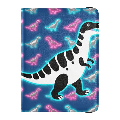Reisepasshülle aus Leder mit buntem Dinosaurier-Motiv, große Kapazität, Reisepasshülle für Herren, Reisezubehör von Wudan