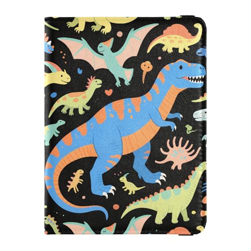 Reisepasshülle aus Leder mit buntem Dinosaurier-Motiv für Reisen, sichere versteckte Reisebrieftasche für Herren, unverzichtbares Zubehör von Wudan