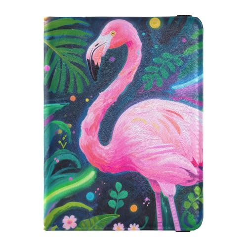 Reisepasshülle aus Leder mit buntem Flamingo im Dschungel, wasserdicht, für Herren, Reisedokumente von Wudan