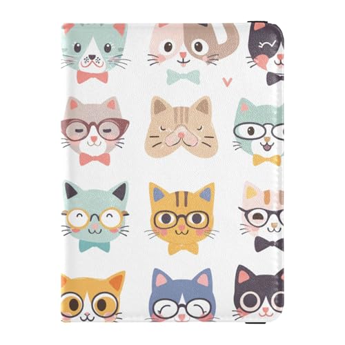 Reisepasshülle aus Leder mit niedlichem Katzengesicht für Reisen, sicher versteckter Geldhalter für Frauen, Reisedokumente von Wudan