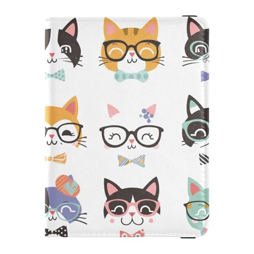 Reisepasshülle aus Leder mit niedlichem Katzengesichter, Diebstahlschutz, Geldhalter für Frauen, Reisezubehör von Wudan