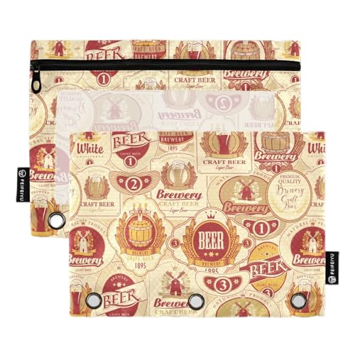 Retro Bier Gläser Mühlen Weizen 3 Ringe Binder Bleistift Beutel 2 Pcs Recycelte Klar Kosmetiktasche Kunststoff Bleistift Fall Bürobedarf Zubehör von Wudan