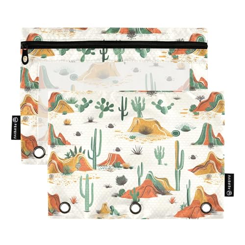 Retro Western Cacti Desert 3 Ringe Binder Bleistift Pouches Set von 2 Recycling Ordner Federmäppchen Klar Federmäppchen Zuhause Reise Karten Aufbewahrungsbehälter Bürobedarf, Retro Western Cacti von Wudan