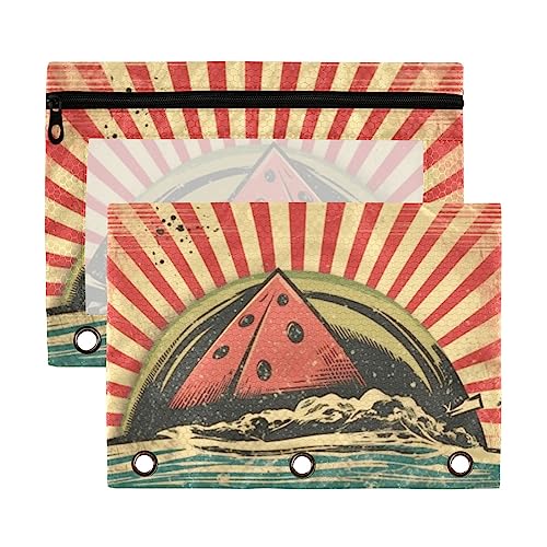 Rot Blau Meereslandschaft Wassermelone Summer America 3 Ring Binder Pencil Pouch 2 Pack Kunststoff Recycelte Transparent Wasserdicht Federmäppchen mit Reißverschluss Schreibwaren Zubehör von Wudan