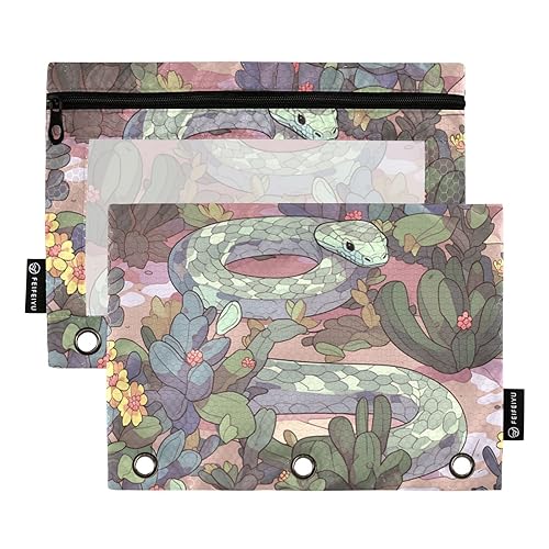 Schlange Grün Grau 3 Ring Binder Bleistift Beutel 2 Stück Kunststoff Klar Aufbewahrungstasche Klar Bleistift Tasche Büro Dokument Organizer, Snake Grün Grau, one sizex2 von Wudan