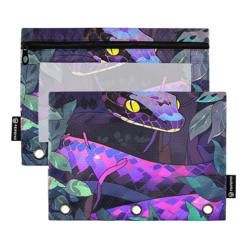 Schlange Lila 3 Ringbuch Federmäppchen 2 Pack Reißverschluss Recyceltes Federmäppchen Federmäppchen mit Reißverschluss Schreibwaren Supplies Aufbewahrungsbehälter, Snake Purple, one sizex2 von Wudan