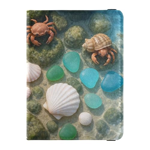 Seashell Reisepasshülle aus Leder, Motiv: kleine Krabbe, Diebstahlschutz, Reisebrieftasche für Damen, Reisezubehör von Wudan
