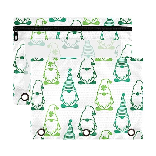 St. Patricks Day Gnomes Outline Weiße 3-Ringbuch-Federmäppchen, 2 Stück, durchsichtig, wasserdicht, Kunststoff-Federmäppchen mit Reißverschluss, Kosmetiktasche, Büro-Dokumenten-Organizer von Wudan