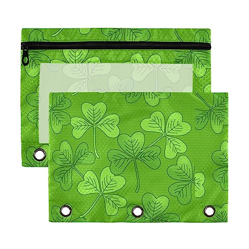 St. Patricks Day Shamrocks grüne 3-Ringbuch-Federmäppchen aus Kunststoff, transparent, wasserdicht, mit Reißverschluss, Kosmetiktasche, Bürodokumenten-Organizer von Wudan