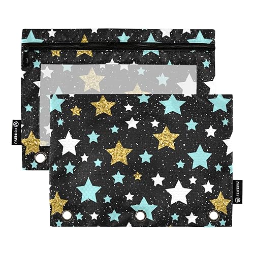 Star Gold Blau Weiß 3 Ring Binder Bleistift Beutel 2 Pack Recycelter Kunststoff Aufbewahrungstasche Klar Bleistift Tasche Bürobedarf Zubehör von Wudan