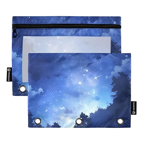 Star Night Blue 3 Ring Binder Pencil Pouch Set of 2 Recycled Folder Document Bags Pencilcase Pencilcase with Zipper Office Document Organizer, Star Night Blue, one sizex2 von Wudan