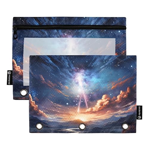 Starry Sky Gelb Rot 3 Ring Binder Pencil Pouch 2 Pack Clear Zipper Pencil Holder Pencil Bags with Zipper Office Document Organizer, Sternenhimmel Gelb Rot, one sizex2 von Wudan