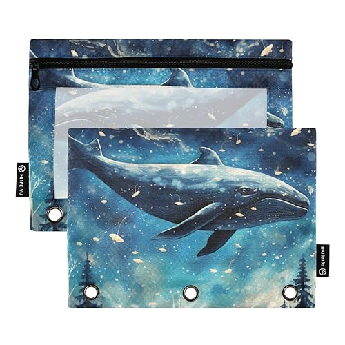 Starry Sky Whale Blue 3 Ring Binder Pencil Pouch Set of 2 Plastic Plastic Pencil Holder Zipper Pencil Case Storage Container Office Accessories von Wudan