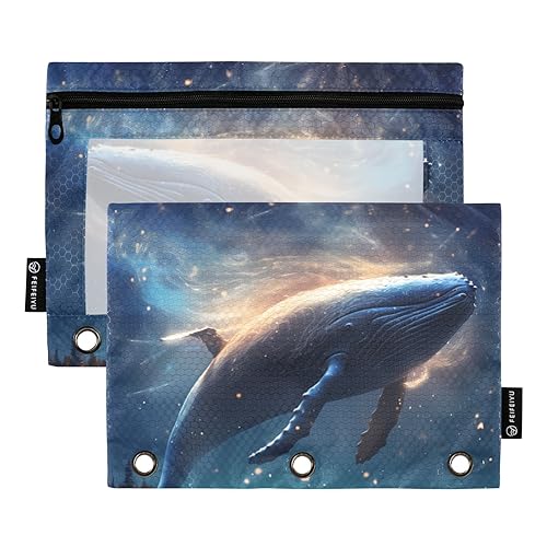 Starry Sky Whale Blue Yellow 3 Ring Binder Pencil Pouch 2 Pcs Zipper Plastic Pencil Bag Clear Pencil Bag Stationery Organizer Office Supplies, Sternenhimmel Wal Blau Gelb, one sizex2 von Wudan