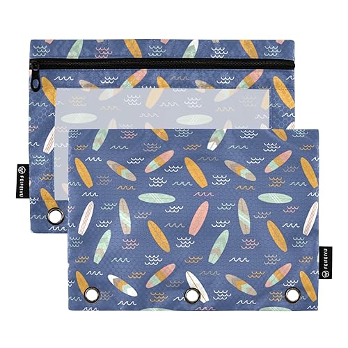 Summer Surfboards Blue 3 Ring Binder Pencil Pouch Set of 2 Zipper Recycled Pencil Bags Clear Pencil Holder Home Travel Cards Storage Container Office Supply, Summer Surfboards Blau, one sizex2 von Wudan