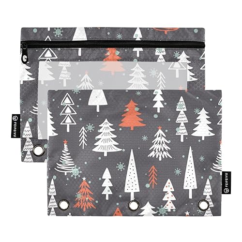 Tannenbäume Schnee 3 Ring Binder Bleistift Tasche 2 Pcs Klar Wasserdicht Federmäppchen Pack Bleistift Fall Bürobedarf Zubehör, Tannenbäume Schnee, one sizex2 von Wudan