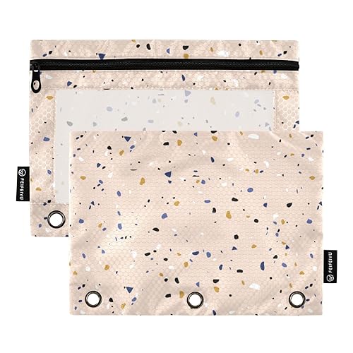 Terrazzo Federmäppchen mit 3 Ringbüchern in Blau / Gelb, 2 Stück, transparent, Aufbewahrungsbeutel, Federmäppchen mit Löchern, Schreibwaren-Organizer, Bürobedarf, Terrazzo Blau Gelb, one sizex2, von Wudan