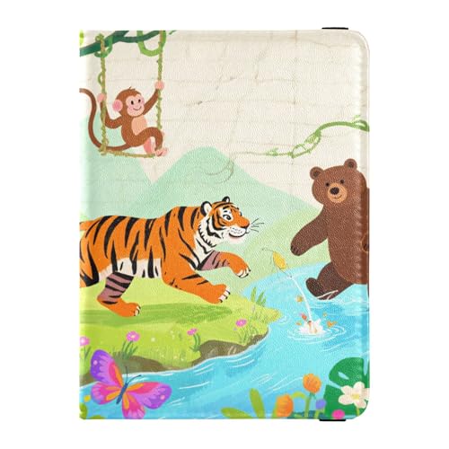 Tigers and Bear in Jungle Travel Wallet Leather Passport Holder Large Capacity Ticket Holder for Men Trip Document von Wudan