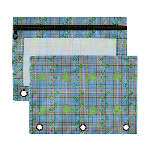 Trefoil on Tartan St 3 Ringbuch-Federmäppchen, transparent, wasserdicht, Kunststoff, mit Reißverschluss, Kosmetiktasche, Büro-Dokumenten-Organizer, 2 Stück von Wudan