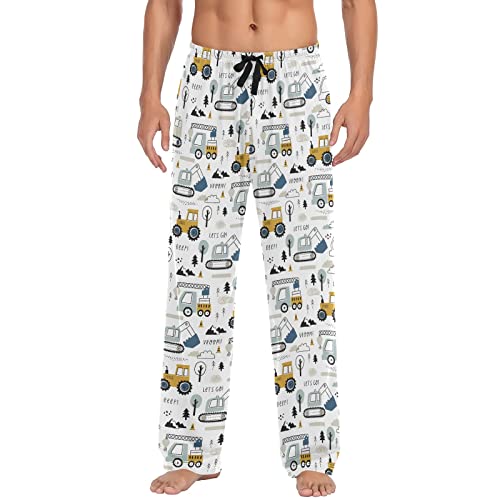 Truck Cartoon Blaugrün Herren Pyjamahose Loungehose Pyjamahose mit Taschen S, Hand Drawn Cute Cars Truck Tractor, Large von Wudan