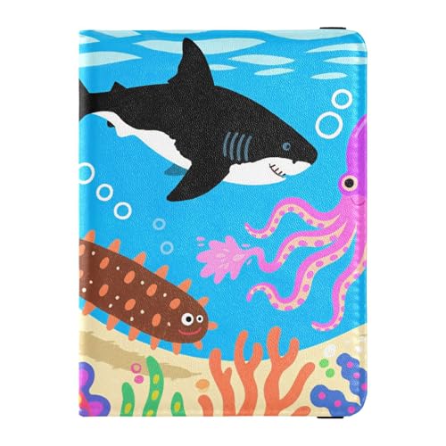 Unterwasser-Reisepasshülle aus Leder mit Hai- und Tiermotiv, Diebstahlschutz, für Herren, Reisedokumente von Wudan