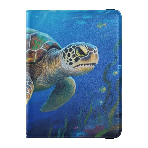 Unterwasser-Reisepasshülle aus Leder mit Meeresschildkröte, wasserdicht, Reisepasshülle für Herren, Reisezubehör von Wudan