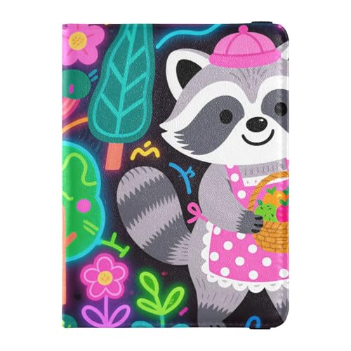 Waschbär mit Blumen Reisebrieftasche Leder Reisepasshülle Anti-Diebstahl Reisebrieftasche für Frauen Reisedokumente von Wudan