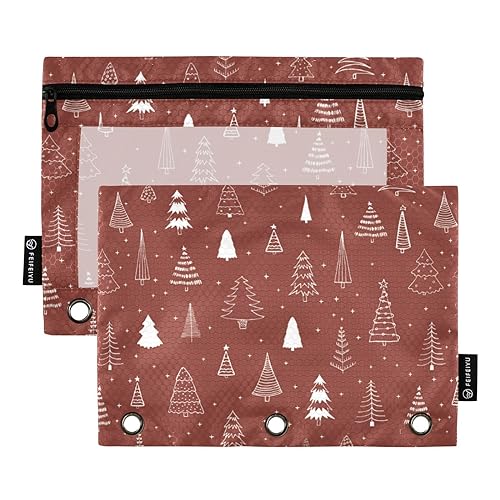 Weihnachtsbäume 3 Ring Binder Bleistift Beutel 2 Pack Kunststoff Wasserdicht Bleistift Halter Binder Bleistift Tasche Bürobedarf Zubehör, Weihnachtsbäume, one sizex2 von Wudan