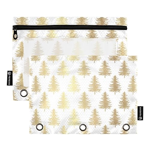 Weihnachtsbaum Gold 3 Ring Binder Bleistift Beutel 2 Pcs Recycelte Kunststoff Make-up Tasche Pack Bleistift Fall Bürobedarf Zubehör von Wudan