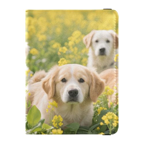 Welpen im Blumenfeld Familienreise Leder Reisepasshülle Wasserdicht Tickethalter für Frauen Ausflug Must Haves Zubehör von Wudan