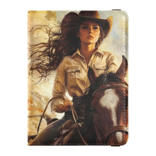 Western Cowgirl Sunset Travel Wallet Leather Passport Holder Anti Theft Ticket Holder for Family Trip Accessories von Wudan