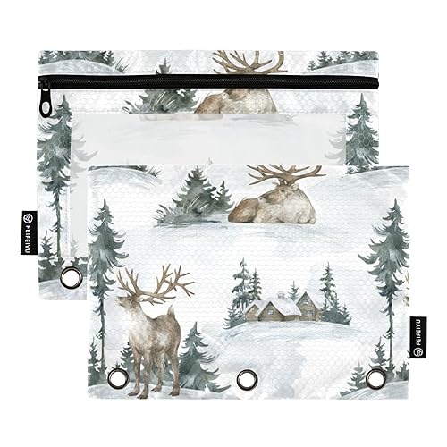 White Deer 3 Ring Binder Pencil Pouch 2 Pack Recycled Clear Pencil Bags Pencil Case Organizer Stationery Accessories Office Supplies von Wudan