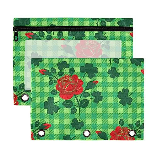 Wild Irish Rose St 3 Ringbuch-Federmäppchen, transparent, wasserdicht, Kunststoff, mit Reißverschluss, Kosmetiktasche, Büro-Dokumenten-Organizer, 2 Stück von Wudan