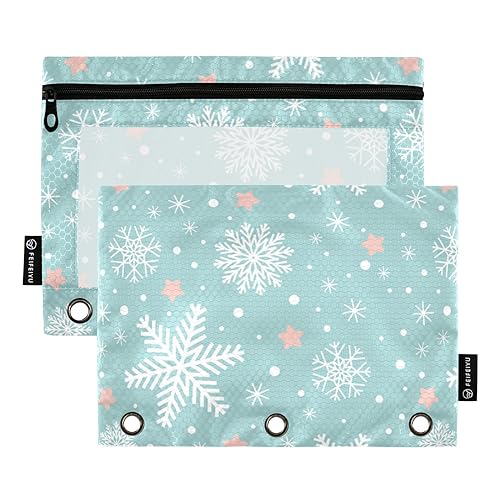 Winter Blau Weiß 3 Ring Binder Bleistift Beutel Set von 2 Reißverschluss Recycelte Bleistift Tasche Klar Bleistift Fall Schreibwaren Organizer Bürobedarf von Wudan