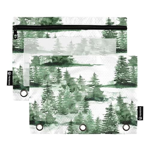 Winter Grün 3 Ring Binder Bleistift Beutel 2 Pack Wasserdichte Ordner Bleistift Halter Bleistift Taschen Mit Reißverschluss Büro Organizer Versorgung von Wudan