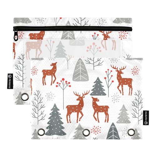 Winter Wald Hirsche Bäume 3 Ring Binder Bleistift Beutel 2 Pcs Ordner Reißverschluss Bleistift Taschen Klar Bleistift Halter Bürobedarf Zubehör von Wudan