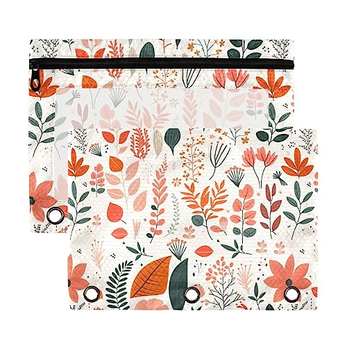 Woodland Orange Green Plants Herbst 3 Ring Binder Bleistift Pouch 2 Pack klar wasserdicht Kunststoff Federmäppchen mit Reißverschluss Kosmetiktasche Büro Dokument Organizer von Wudan