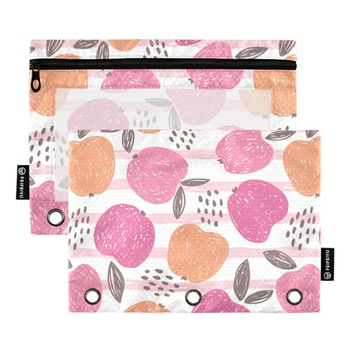 Wudan Äpfel Pflanze Blätter Punkte Muster 3 Ring Binder Bleistift Beutel 2 Pcs Reißverschluss Kunststoff Make-up Tasche Kunststoff Bleistift Tasche Bürobedarf Zubehör von Wudan