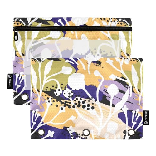 Wudan Abstrakte Floral Leopard Gedruckt 3 Ring Binder Bleistift Beutel 2 Pcs Ordner Bleistift Halter Bleistift Fall Mit Löchern Schreibwaren Zubehör Bürobedarf von Wudan