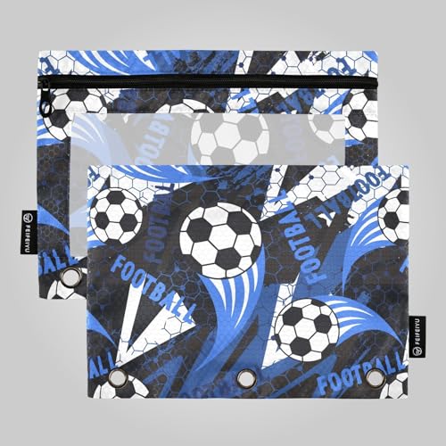 Wudan Abstrakte Urban Soccer Balls Blau 3 Ringe Binder Bleistift Beutel 2 Pcs Klar Ordner Bleistift Fall Kunststoff Bleistift Fall Home Reise Karten Lagerung Container Büro Versorgung von Wudan