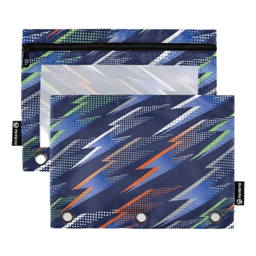 Wudan Abstrakte blaue grüne Beleuchtung 3 Ringe Binder Federmäppchen 2 Pack Reißverschluss Kunststoff Federmäppchen Pack Federmäppchen Büro Dokument Organizer von Wudan