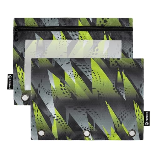 Wudan Abstrakte geometrische Grafik Gelb Racing Grunge Neon 3 Ringe Binder Bleistift Beutel 2 Stück Klar Recycelte Kosmetiktasche Binder Bleistift Tasche Schreibwaren Liefert Aufbewahrungsbehälter von Wudan