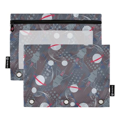 Wudan Abstrakte geometrische Grafik Weltraum Grau 3 Ringe Binder Bleistift Tasche 2 Pack Ordner Klar Make-up Tasche Federmäppchen Bulk Home Reise Karten Aufbewahrungsbehälter Bürobedarf von Wudan