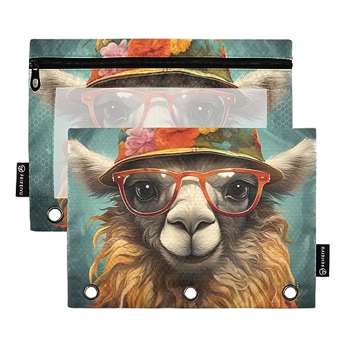 Wudan Alpaca Sunglass Orange 3 Ring Binder Pencil Pouch 2 Pack Clear Waterproof Plastic Pencil Case with Zipper Cosmetic Bag Office Document Organizer von Wudan