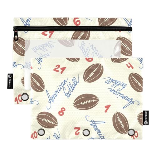 Wudan American Football Ball Zahlen Gelb 3 Ringe Binder Pencil Pouch Set von 2 Clear Zipper Pencil Holder Clear Pencil Holder Home Travel Cards Storage Container Office Supply von Wudan