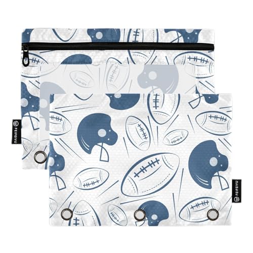 Wudan American Football Helm Navy Blau 3 Ringe Binder Bleistift Beutel Set von 2 Reißverschluss Klar Federmäppchen Bleistift Fall Mit Löchern Bürobedarf Zubehör von Wudan