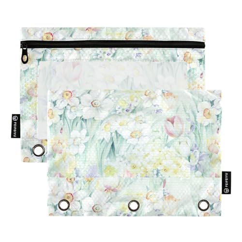 Wudan Aquarell Blume Blätter Schmetterling Grün 3 Ring Binder Bleistift Beutel 2 Pcs Klar Kunststoff Bleistift Fall Mit Reißverschluss Schreibwaren Versorgung Zubehör von Wudan